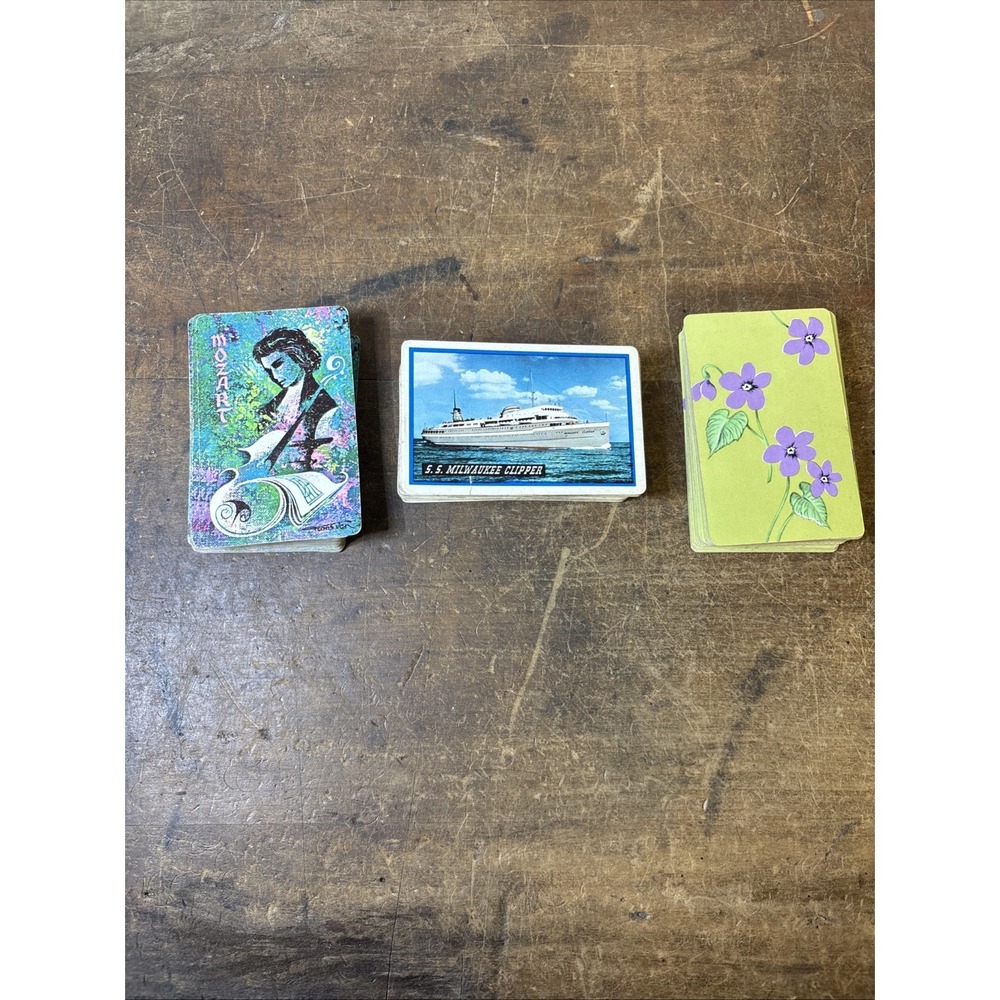 Lot Of 3 Vtg Card Decks Complete Mozart, Floral, SS Milwaukee Clipper